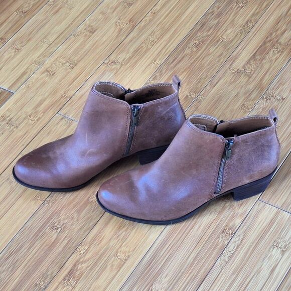 Lucky Brand Basel Booties Toffee Side Zip 1.5" Block Heel Round Toe 10W *WIDE* - Picture 2 of 16